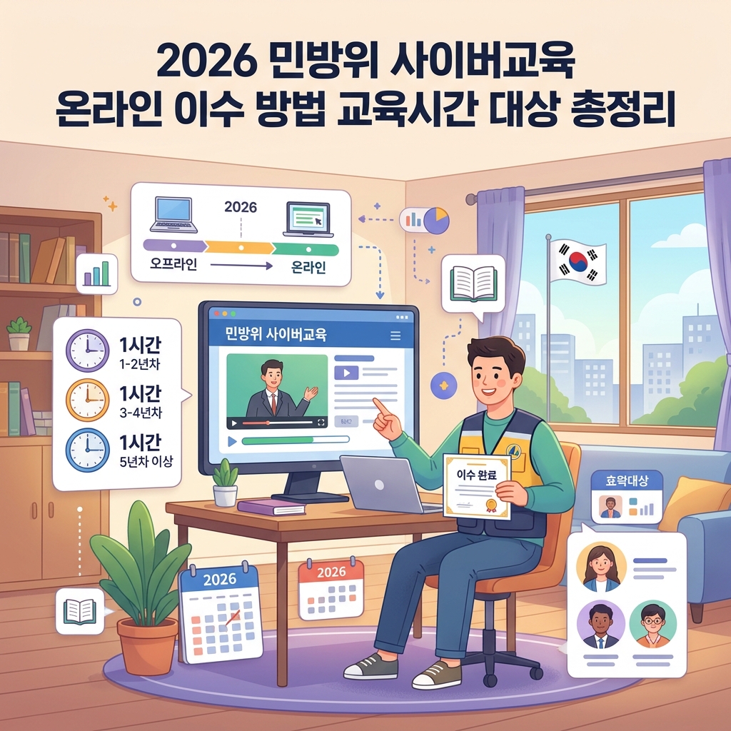 ai thumbnail illustration 2026 민방위 사이버교육 온라인 이수 방법 교육시간 대상 총정리 1793344089