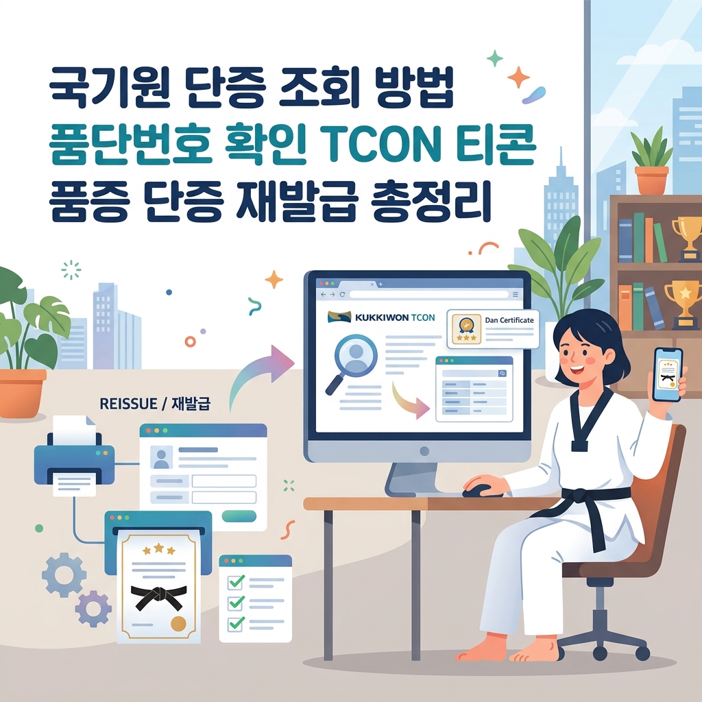 ai thumbnail illustration 국기원 단증 조회 방법 품단번호 확인 TCON 티콘 품증 단증 재발급 총정리 1793429158