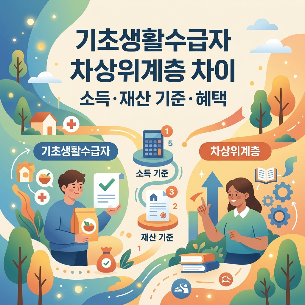 ai thumbnail illustration 기초생활수급자 차상위계층 차이 소득 재산 기준 혜택 1791931888
