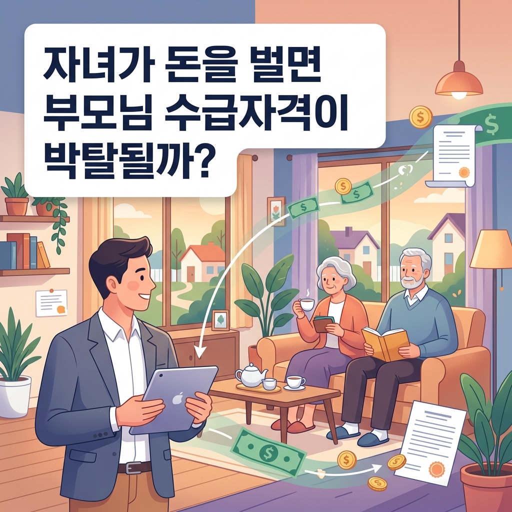 ai thumbnail illustration 자녀가 돈을 벌면 부모님 수급자격이 박탈될까 1792321557