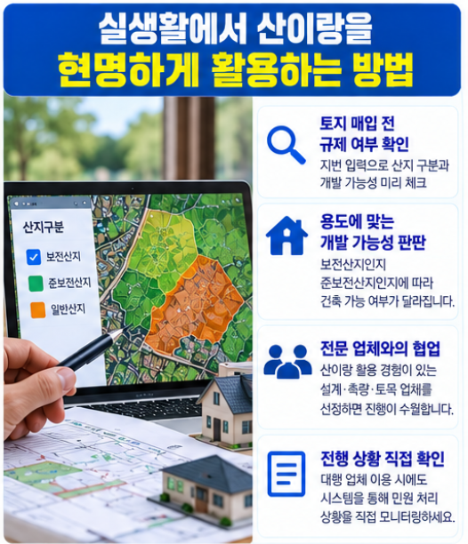 산지전용통합정보시스템 산e랑 운영 이용 방법 안내 3 실생활에서 산이랑을 현명하게 활용하는 방법