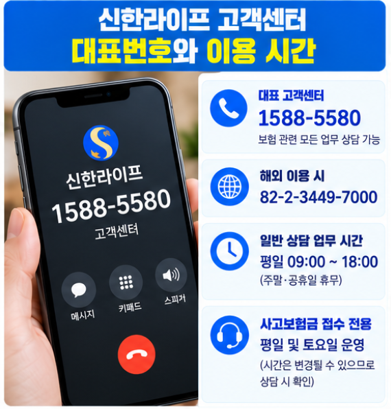 신한라이프 고객센터 전화번호 1588-5580 상담원 연결 보험금 청구 방법 2 신한라이프 대표 고객센터 전화번호와 이용 시간